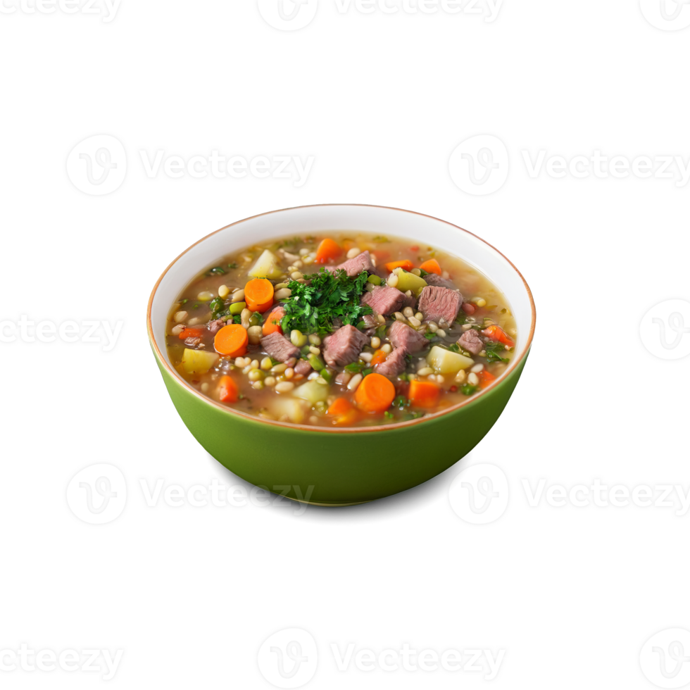 Beef and vegetable barley soup a hearty broth with tender chunks of beef pearl barley png
