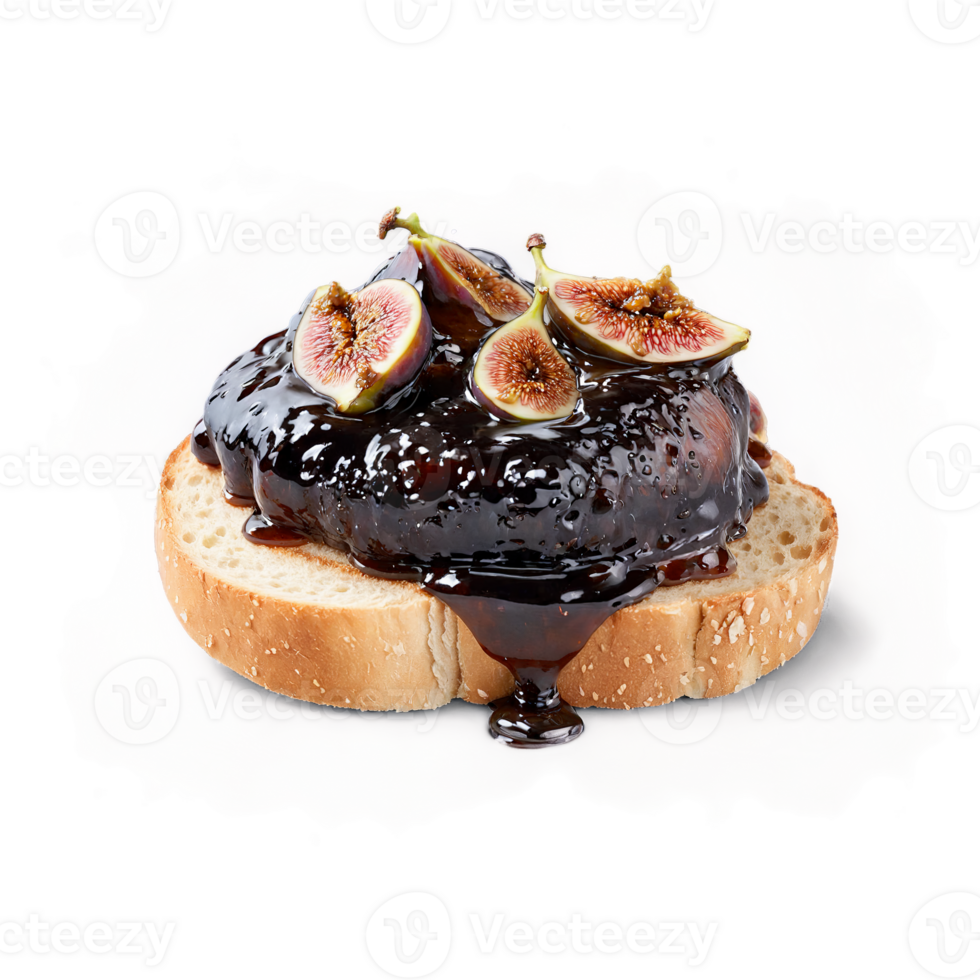 Fig balsamic jam dollop rich and syrupy plopping onto a crostini with fig halves and png