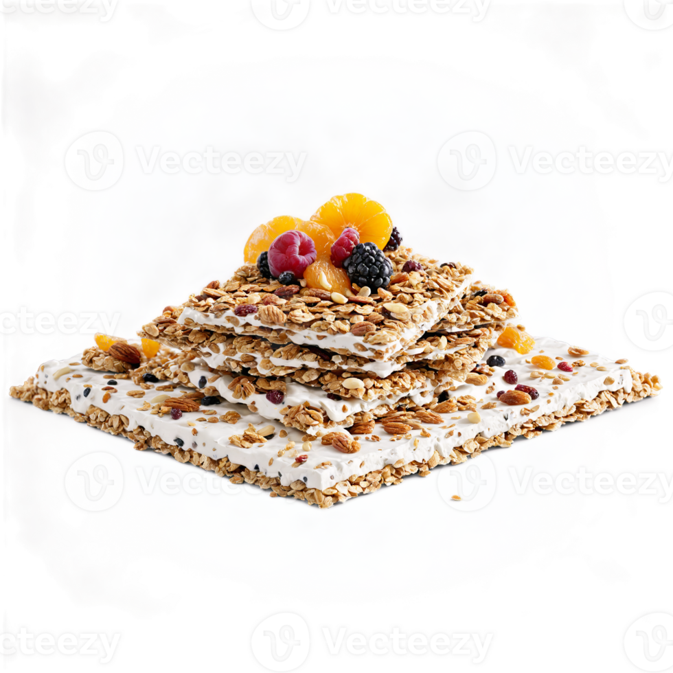 Granola yogurt bark crisp and tangy breaking apart with bits of granola and dried fruits png