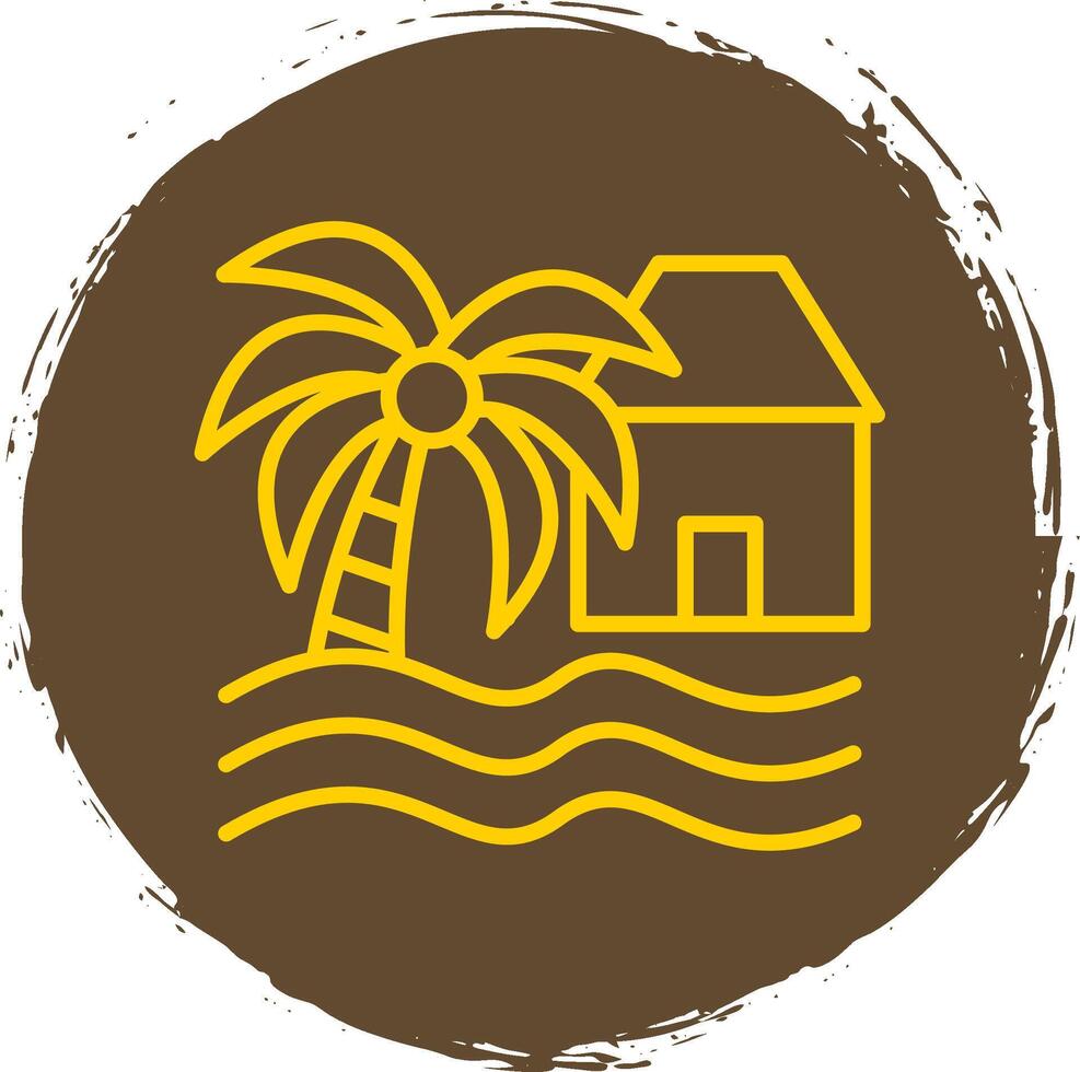 Beach House Line Circle Sticker Icon vector