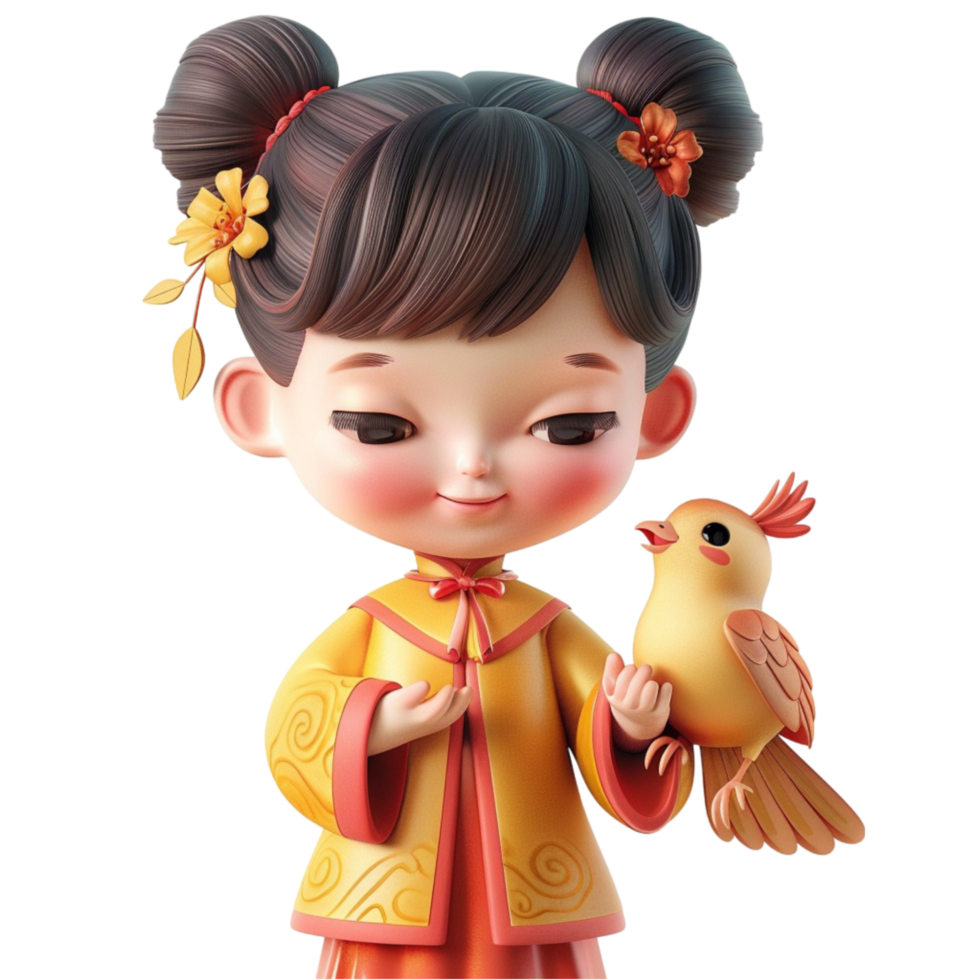 carino asiatico ragazza hold un' uccello ai-generativo png