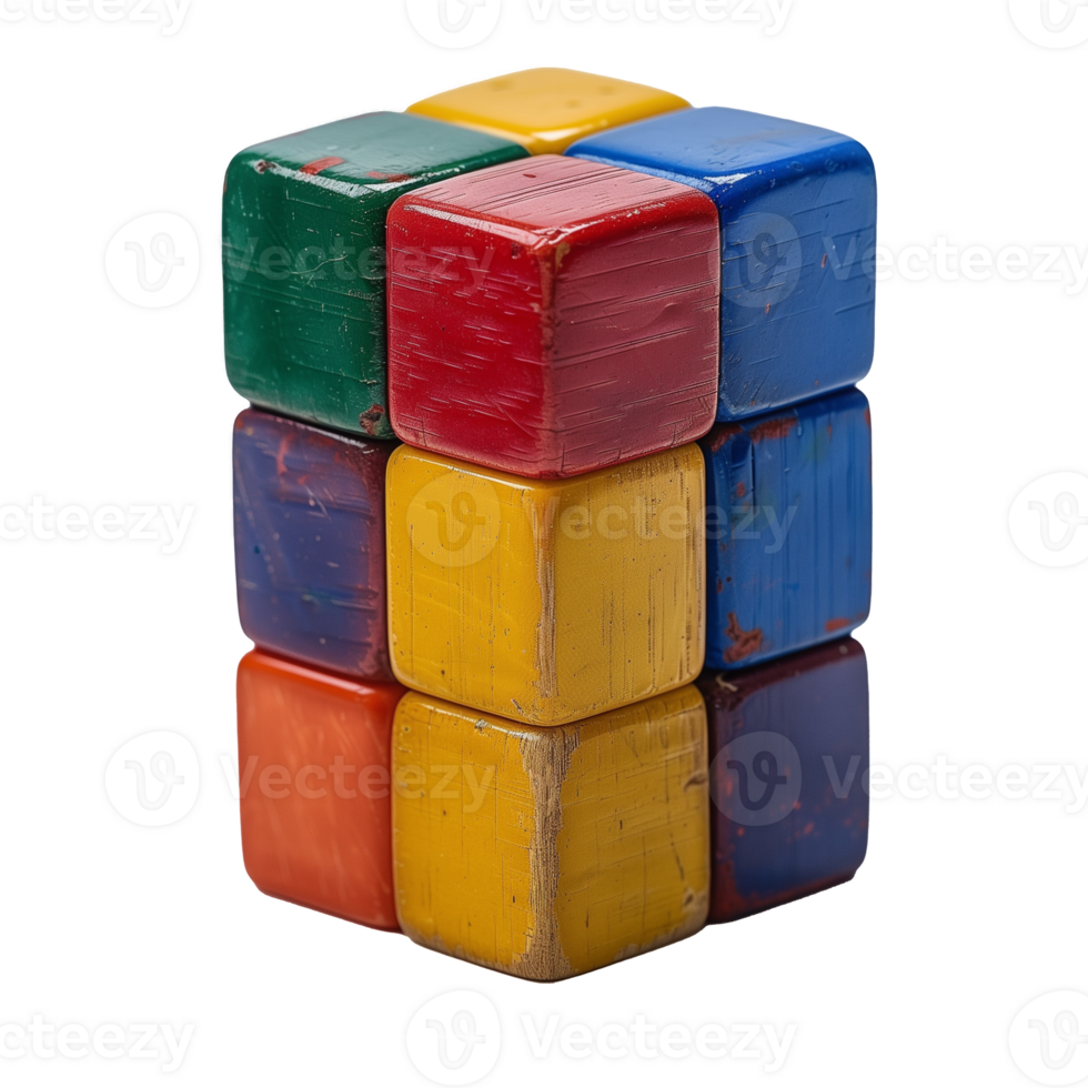 Vibrant colored wooden blocks stacked on transparent background png