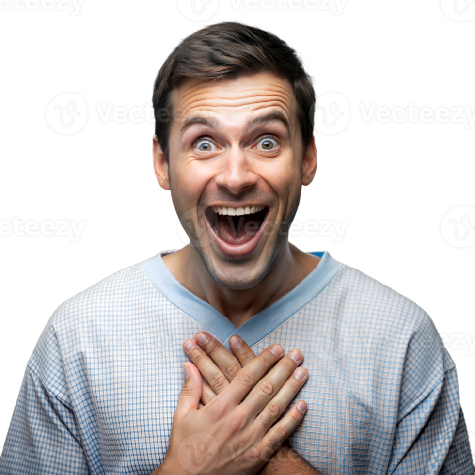 Joyful man expressing surprise with hands on chest png