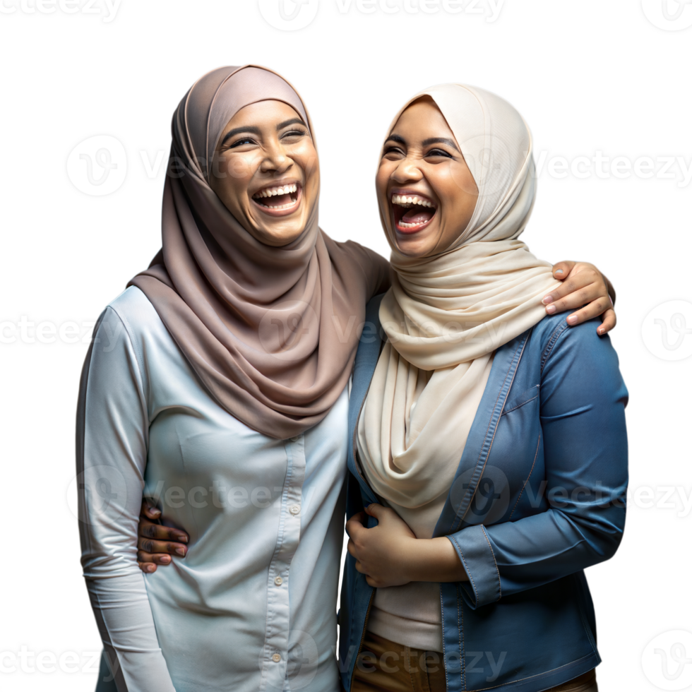 Cheerful women in hijabs sharing a joyful moment together png