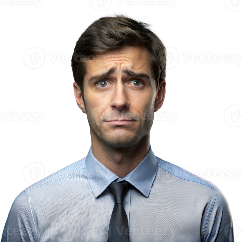 Concerned young man in business attire with transparent background Concerned young man in business attire with transparent background