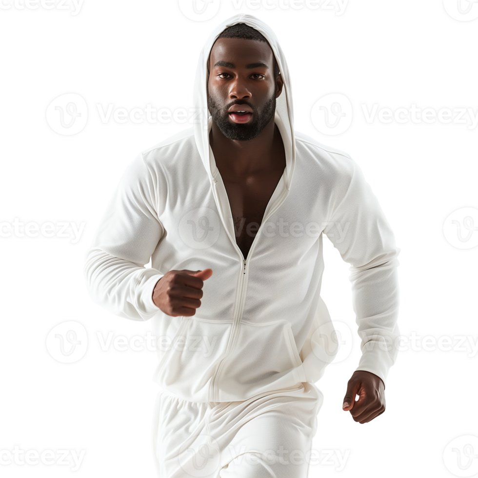 Athletic man running in white sportswear png