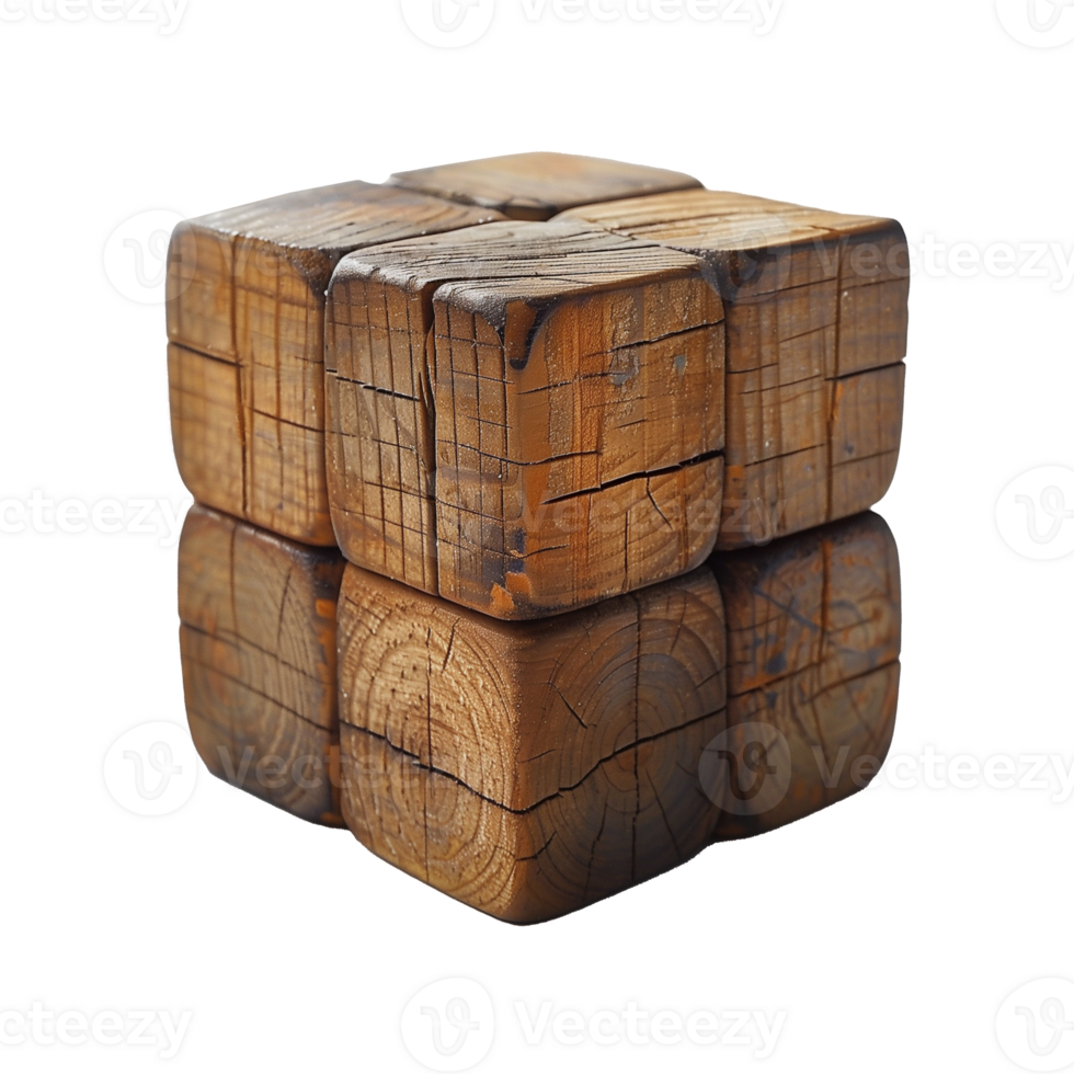 Antique wooden puzzle cube on reflective surface png