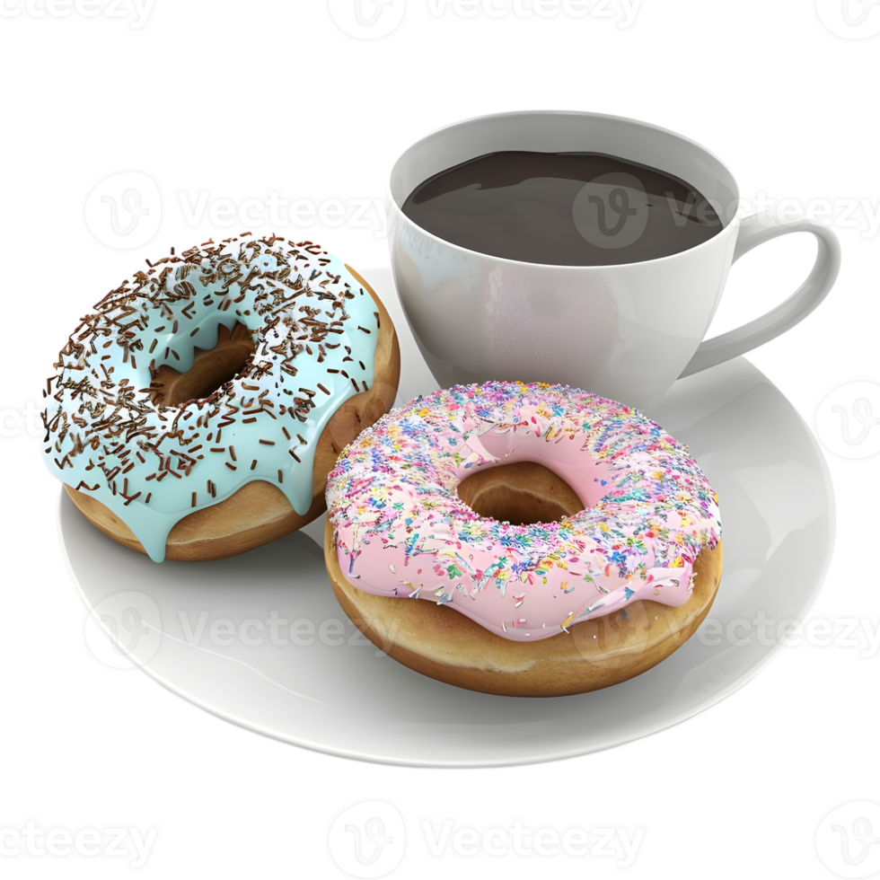 3D Rendering of a Donut with Tea in a Plate on Transparent Background png