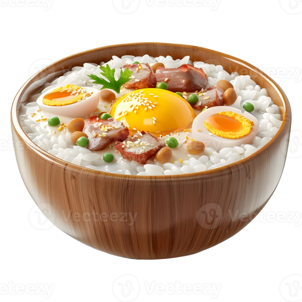 3D Rendering of a Egg with Boiled Rice in a Bowl on Transparent Background png