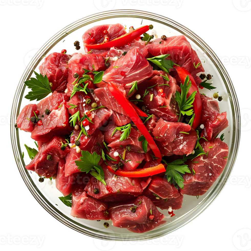 3D Rendering of a Raw meat Pieces in a Bowl on Transparent Background png