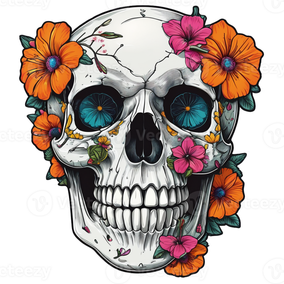 skull with flower. sticker. png