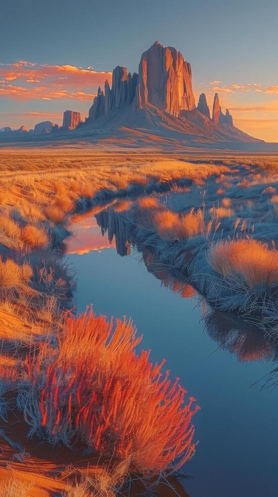 Painting of Desert Landscape With River photo