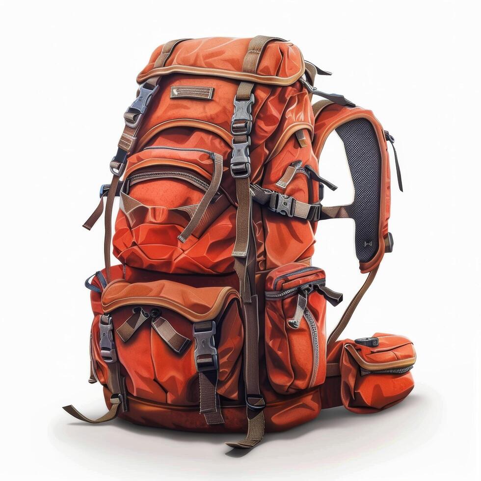 Large Orange Backpack on White Floor photo
