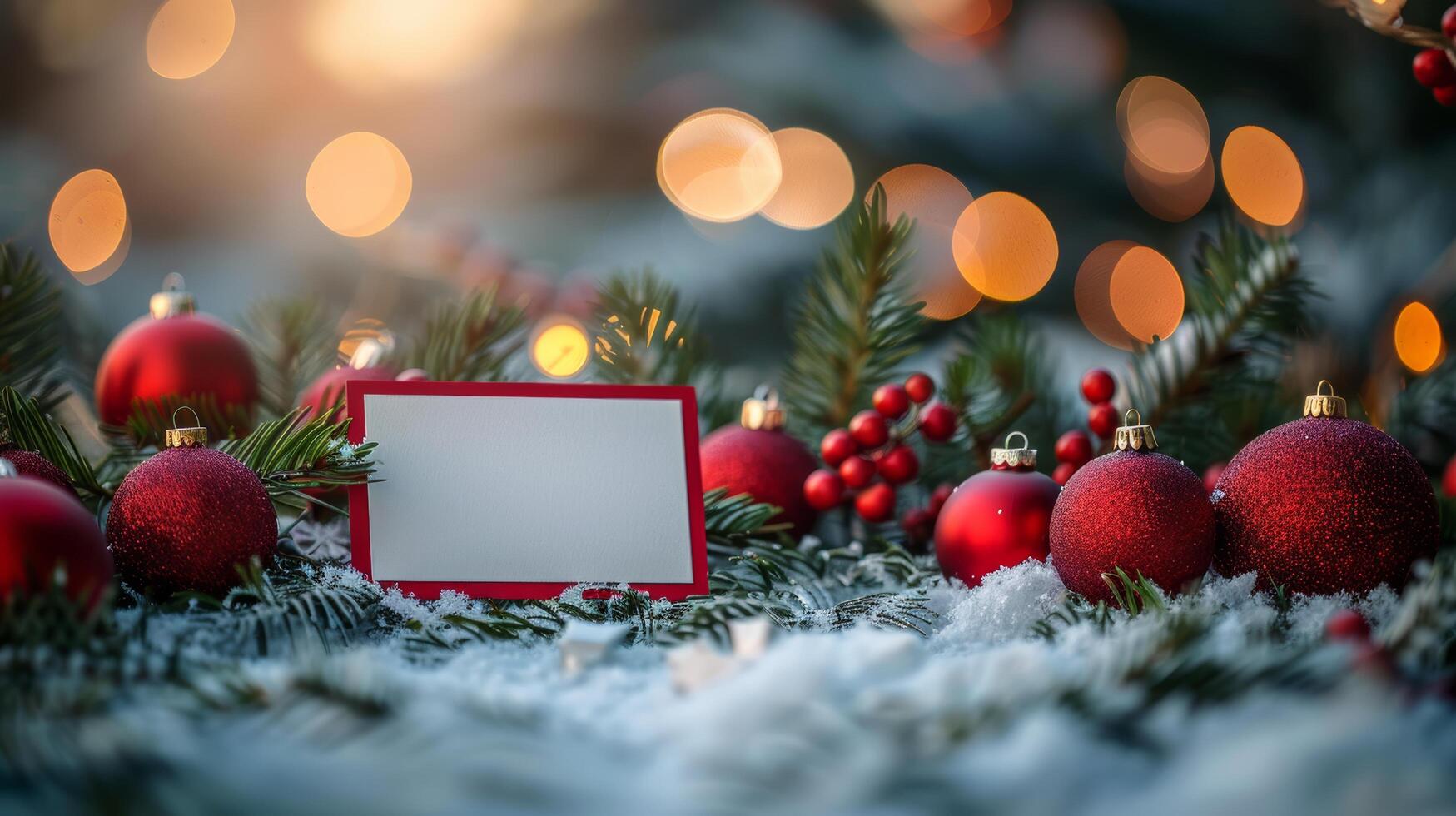 Picture Frame Surrounded by Christmas Decorations photo