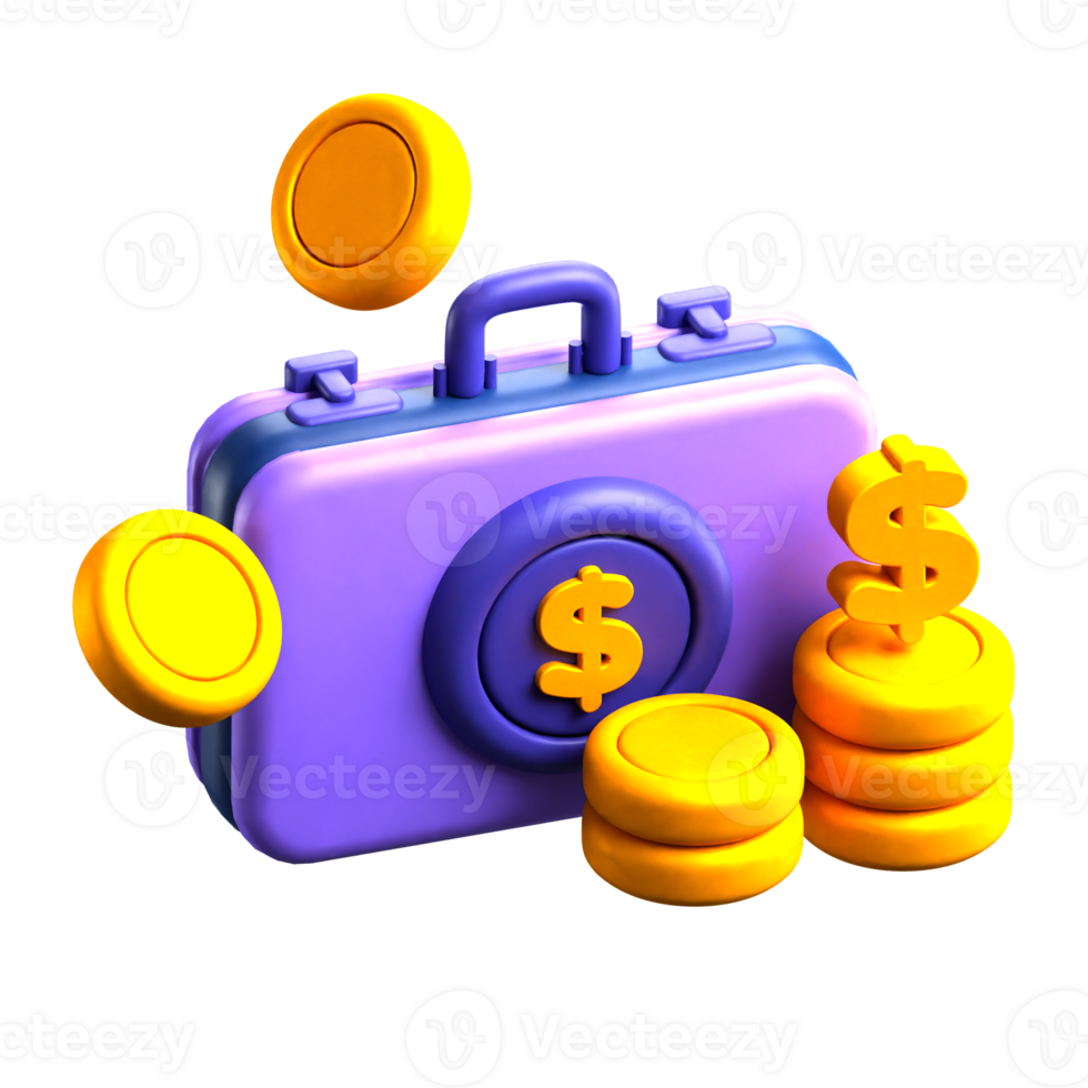 Briefcase and Money 3d Icon png