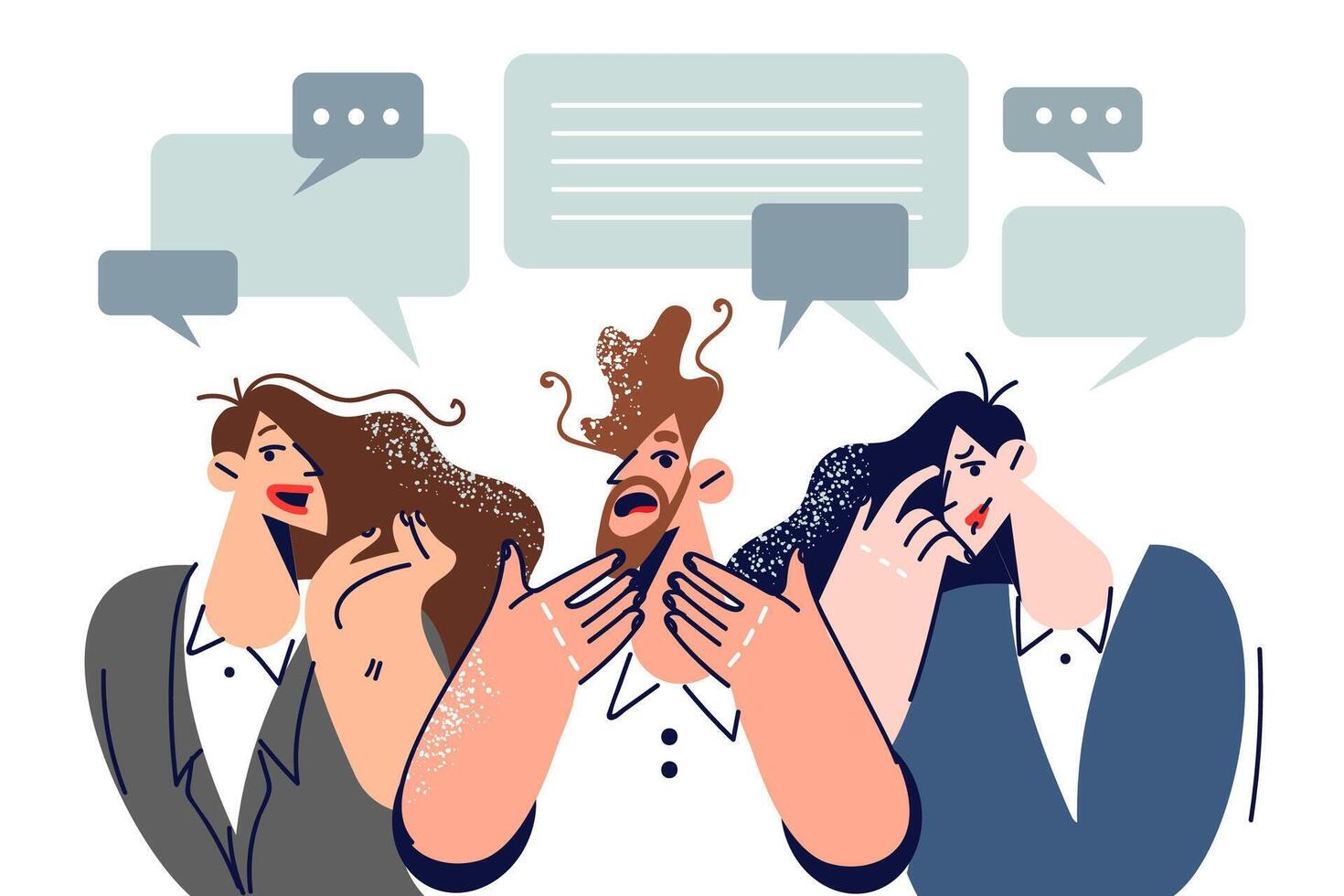 Surprised people feel joy or panic having heard new gossip standing near dialogue clouds vector