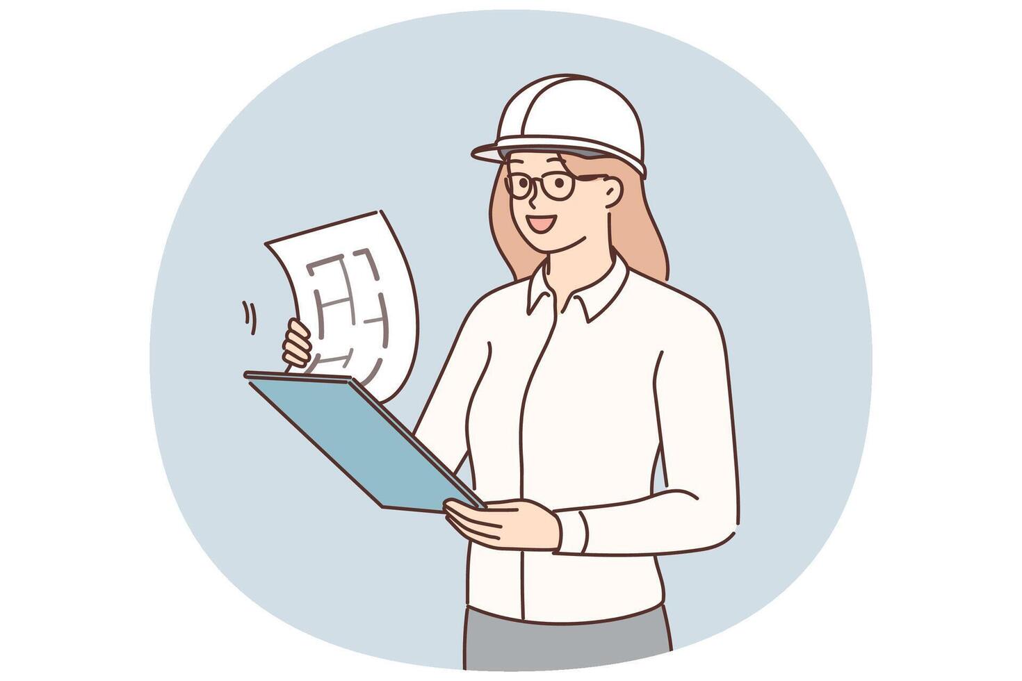 Female engineer with blueprint at site vector