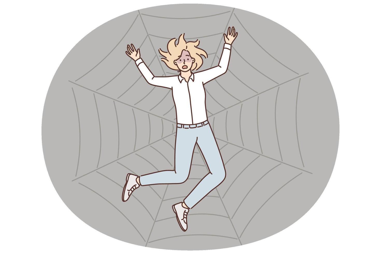 Stressed woman trapped in spider web vector