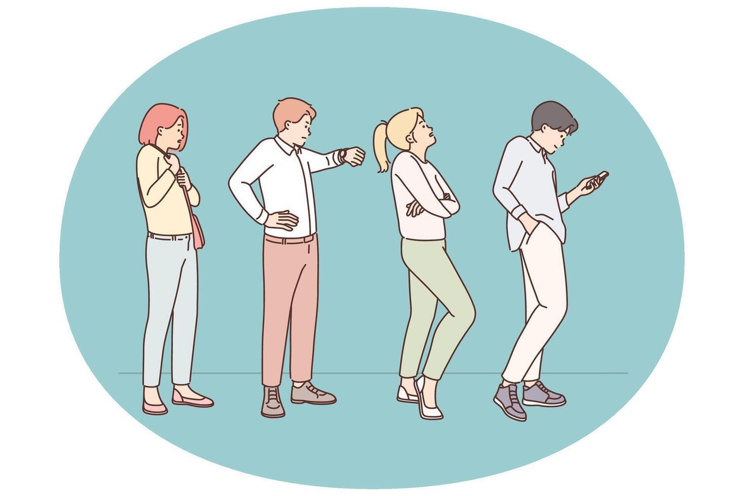 Stressed people wait in queue vector