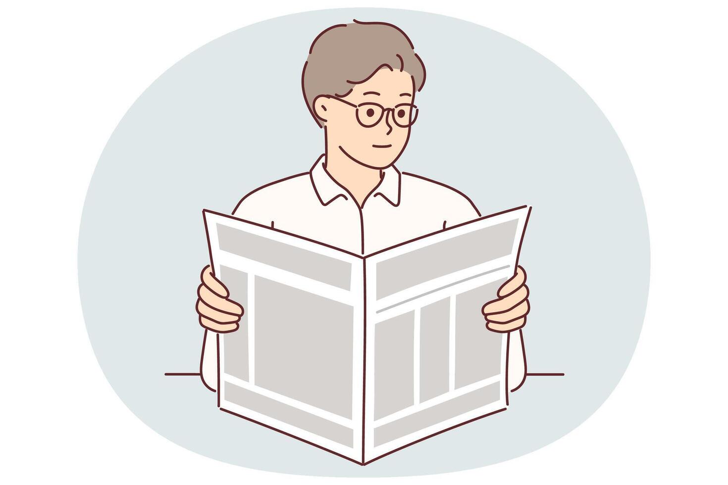 Man holds newspaper reading news about latest business events and political changes or articles vector