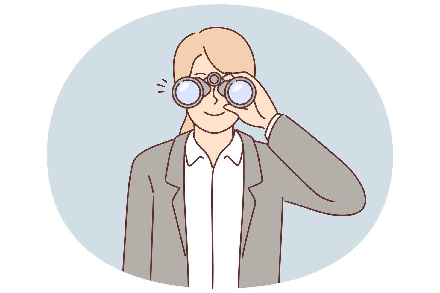 Woman recruiter use binoculars to search for suitable candidates for vacancy in company vector