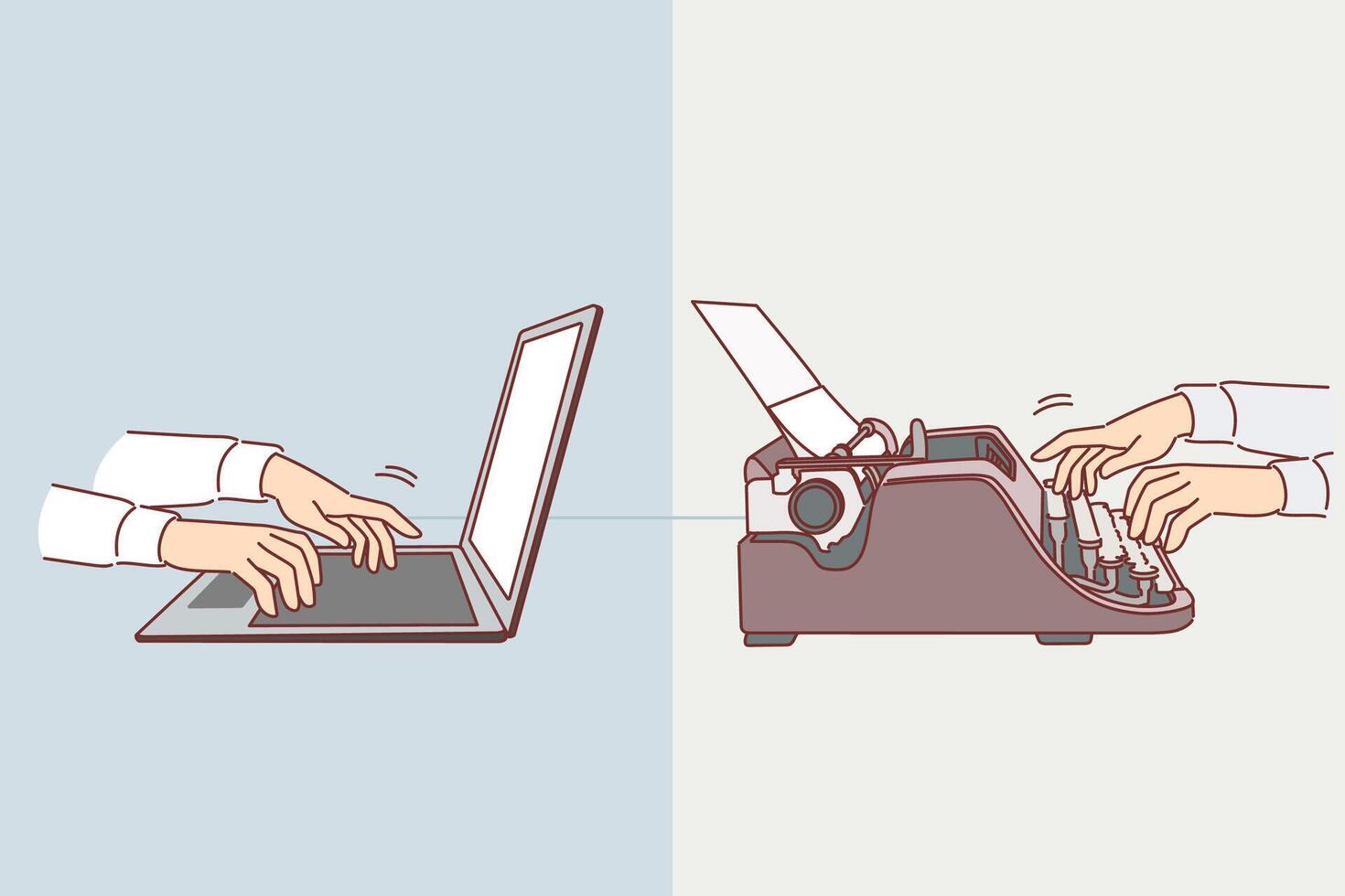 Evolution of old typewriter turned into modern laptop, thanks to development of technology vector