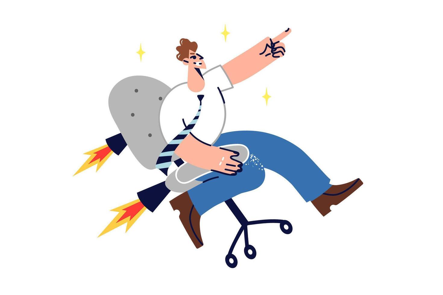 Successful man flies sitting in business chair, for concept of person moving up career ladder vector