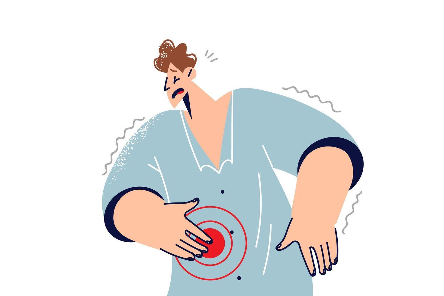Man suffers from stomach pain and diarrhea after eating expired or poisoned food vector