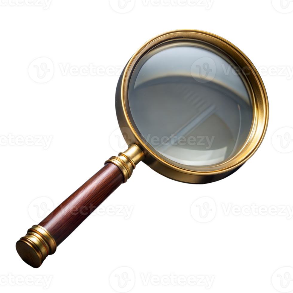 Antique brass magnifying glass on transparent background png