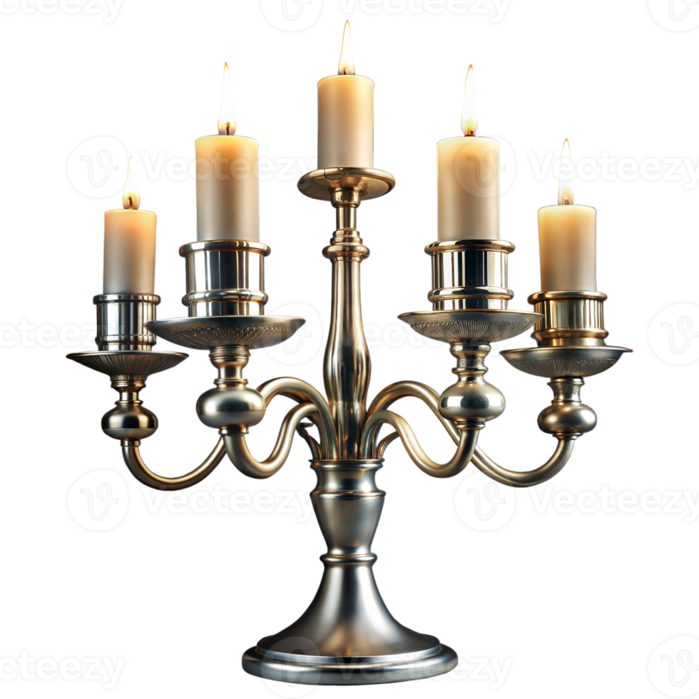 Elegant lit candlestick holder on transparent background png