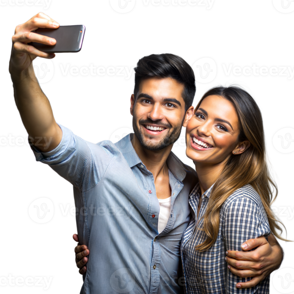 Couple Taking a Selfie With a Smartphone on Transparent Background png