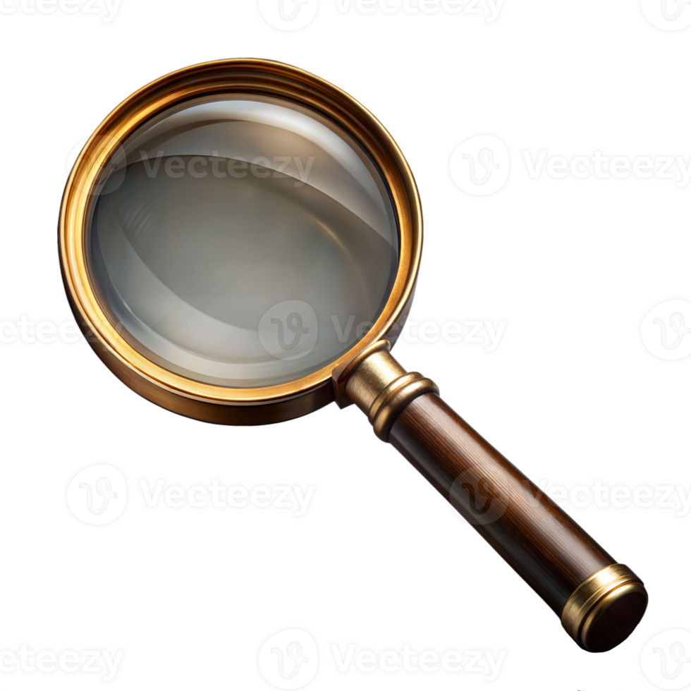 Classic magnifying glass with wooden handle isolated on transparent background png