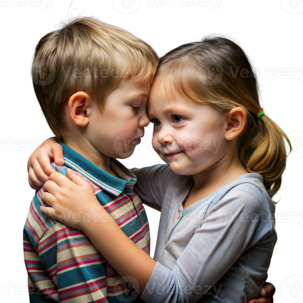 Young boy and girl sharing tender moment png