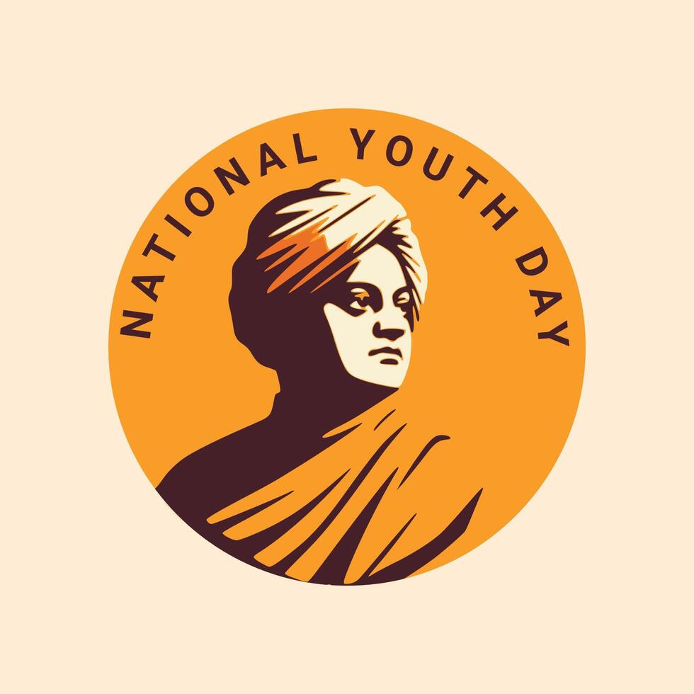 illustration of National Youth Day with Swami Vivekananda and typography text vector