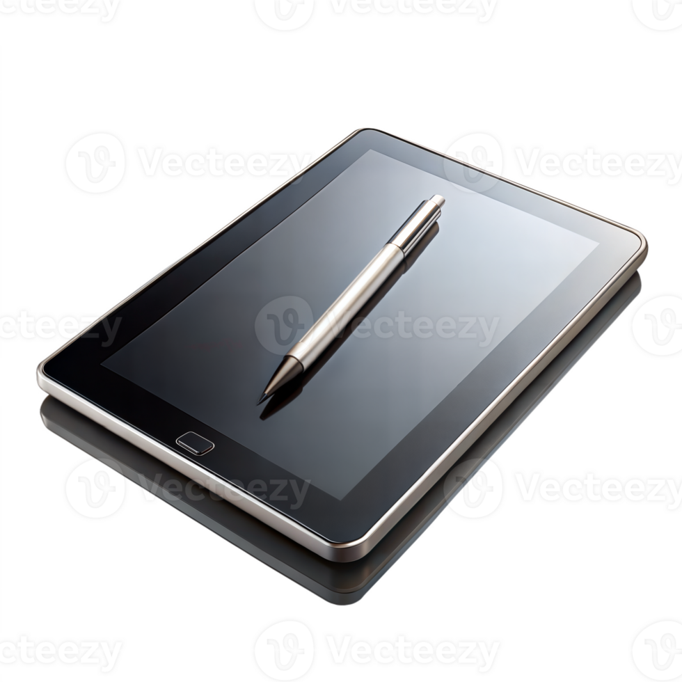 Digital tablet with stylus pen on transparent background png