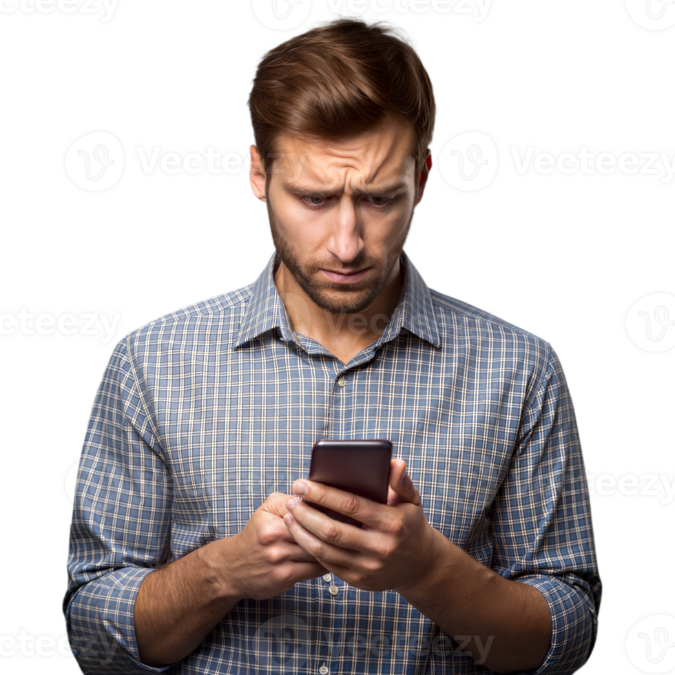 Concerned man browsing smartphone 43989010 PNG Concerned man browsing smartphone 43989010 PNG