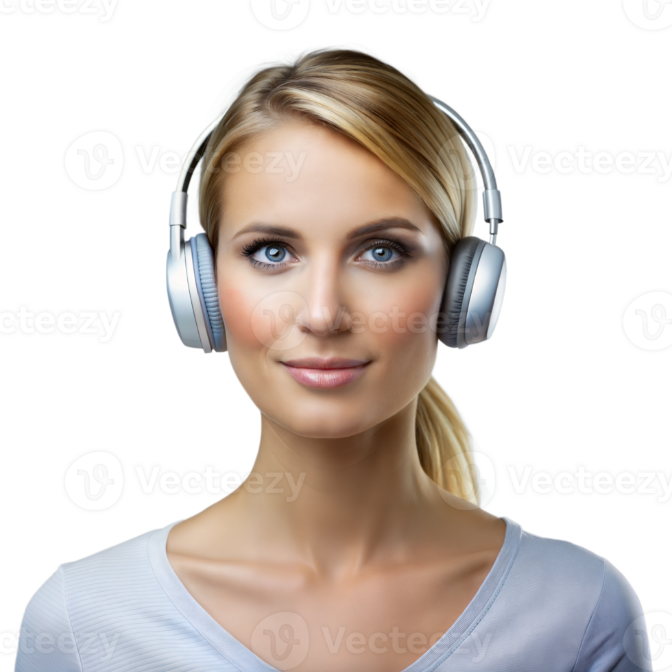 Young Woman Wearing Headphones on a Transparent Background png