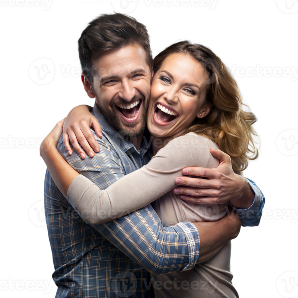 Joyful couple embracing with laughter png