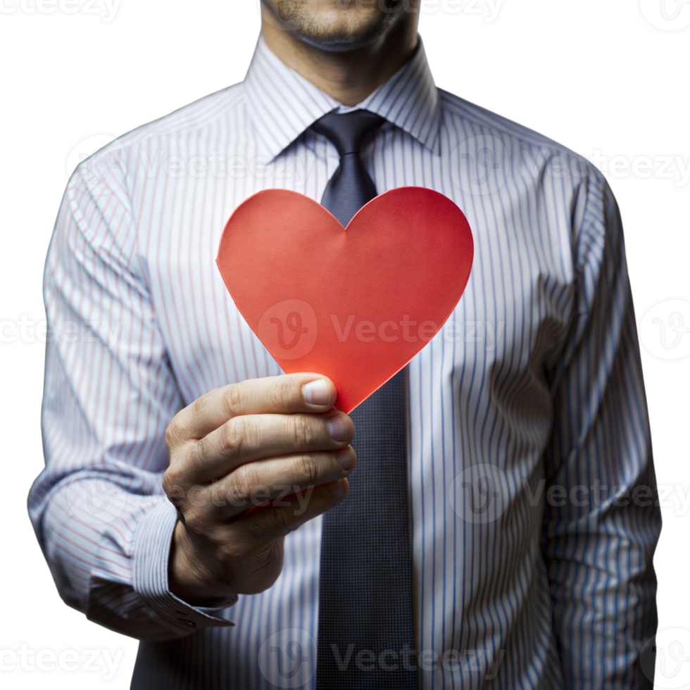 Man in Striped Shirt Holding Red Heart Cutout png