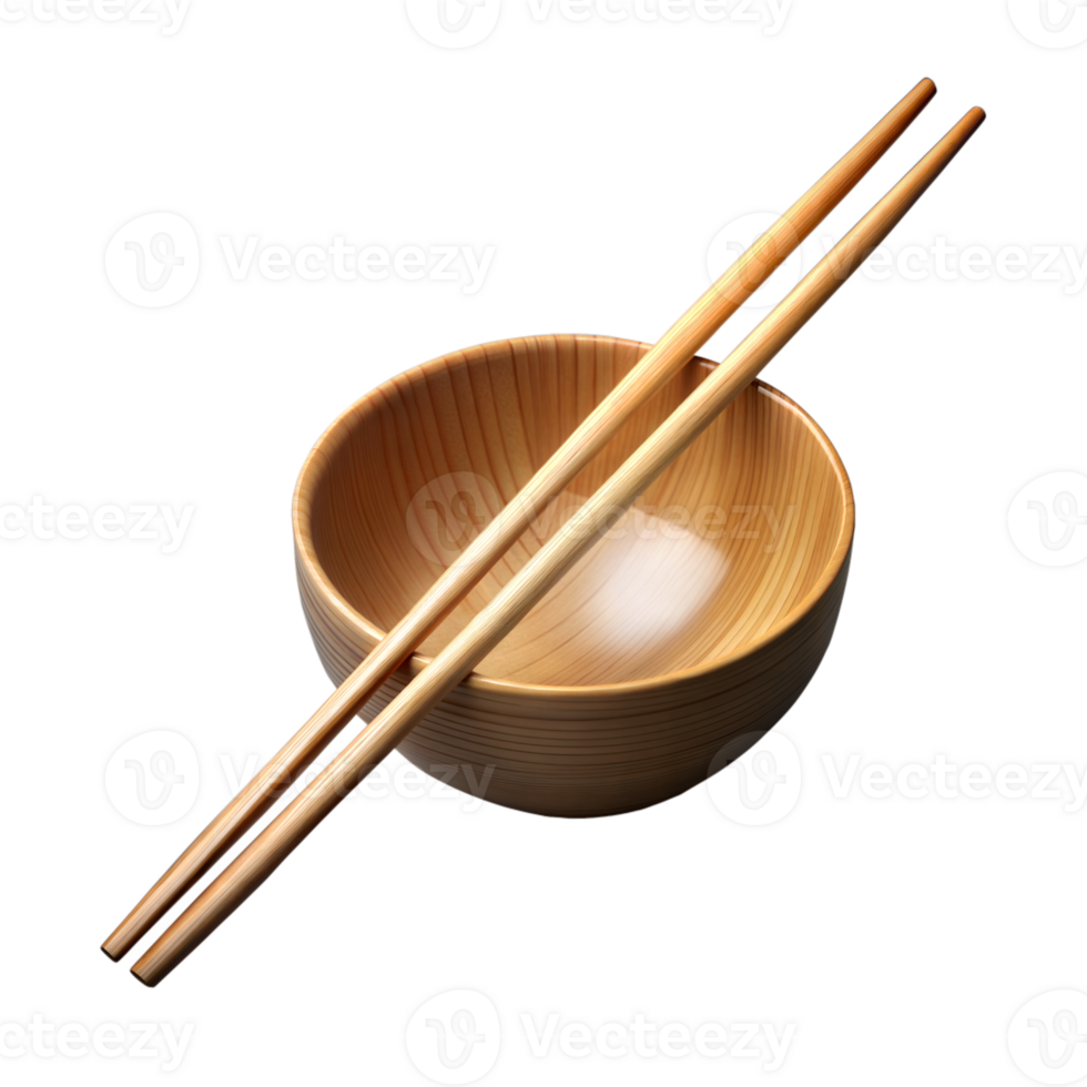 Wooden Chopsticks Resting on a Brown Bowl png