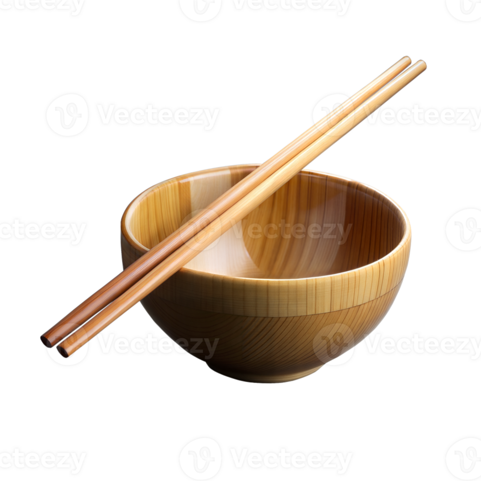 Wooden Bowl and Chopsticks on Transparent Background png