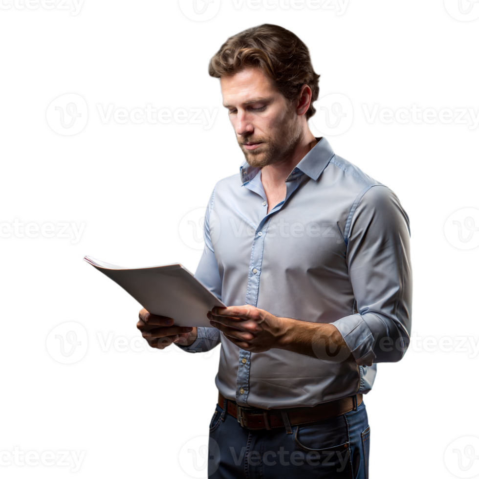 Businessman Reading Document Seriously png