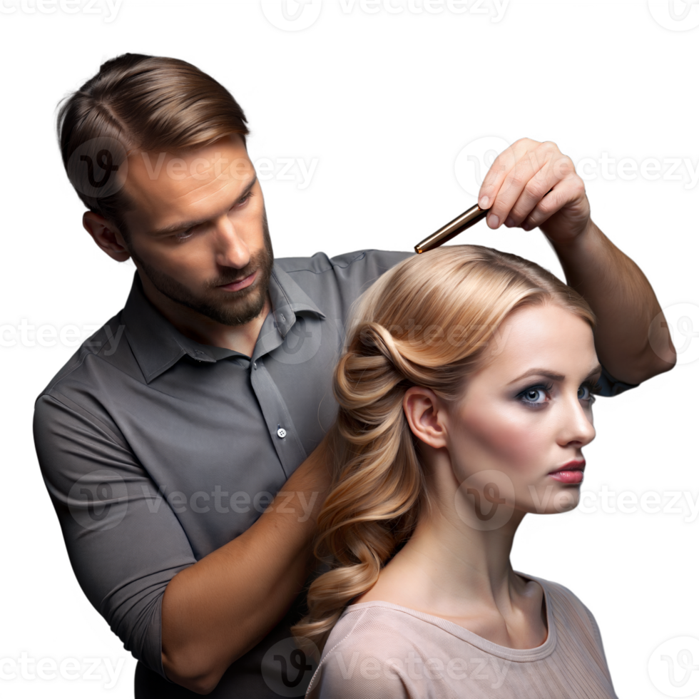 Professional Hairstylist Crafting an Elegant Updo png