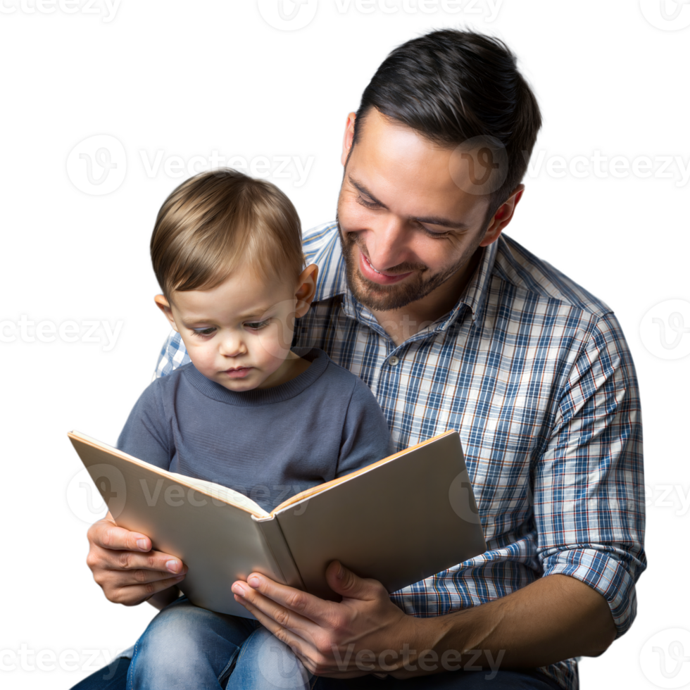 Father-and-son reading time with transparent background png