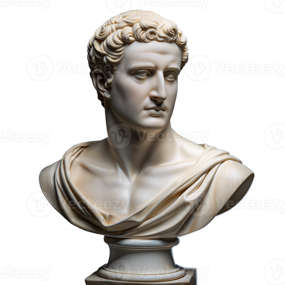 Classical marble bust on pedestal with transparent background png