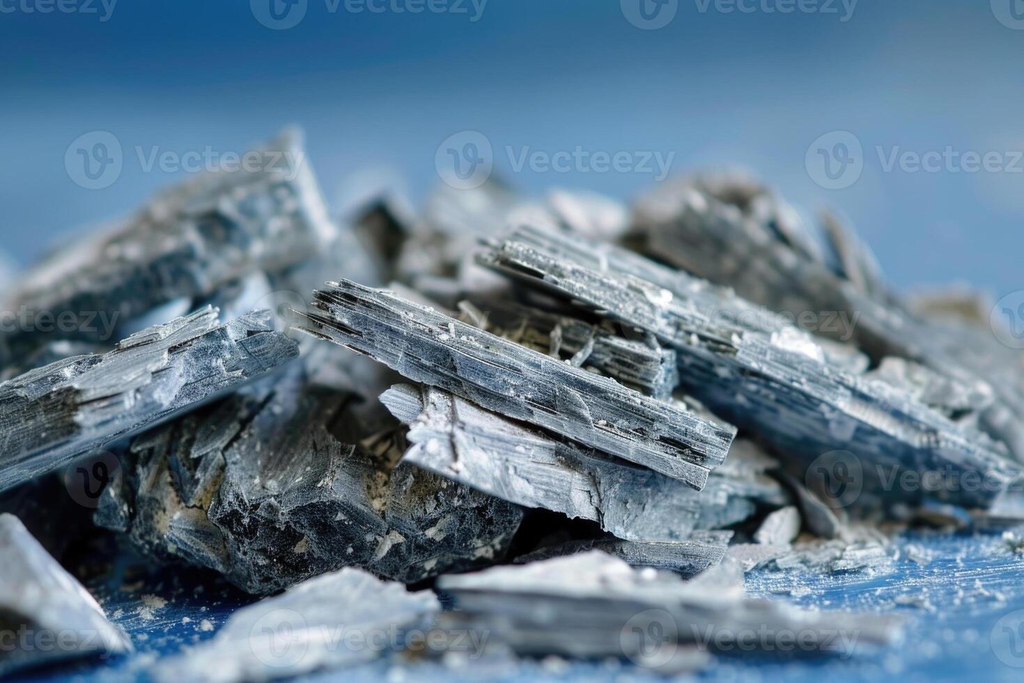 AI generated Useful mineral asbestos close up on blue background. Copy space photo