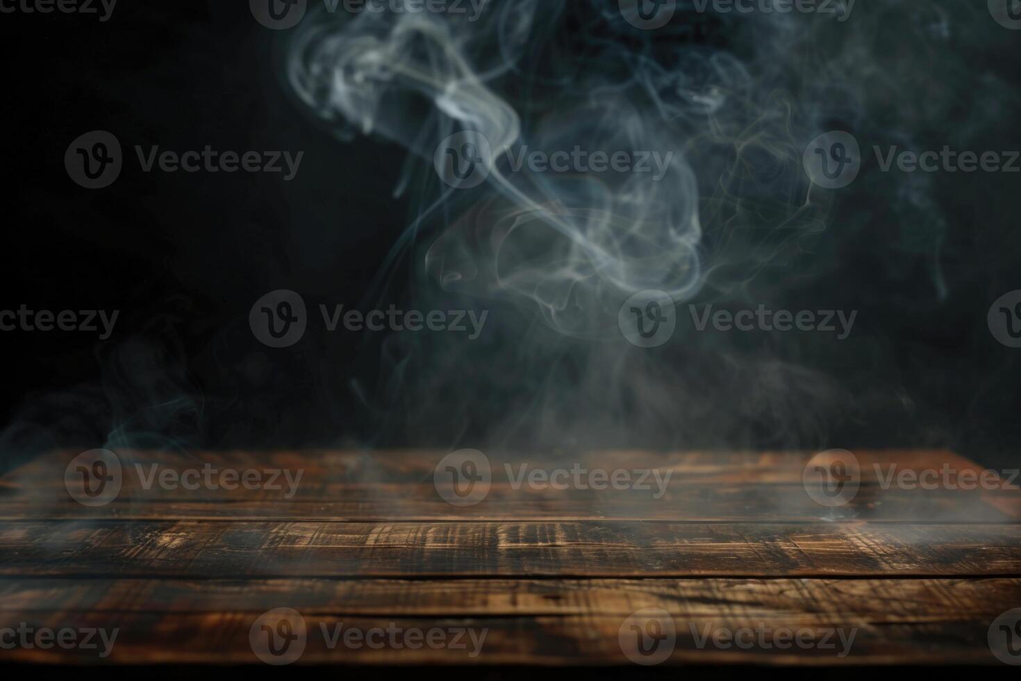 ai generado vacío mesa con fumar en oscuro antecedentes. foto