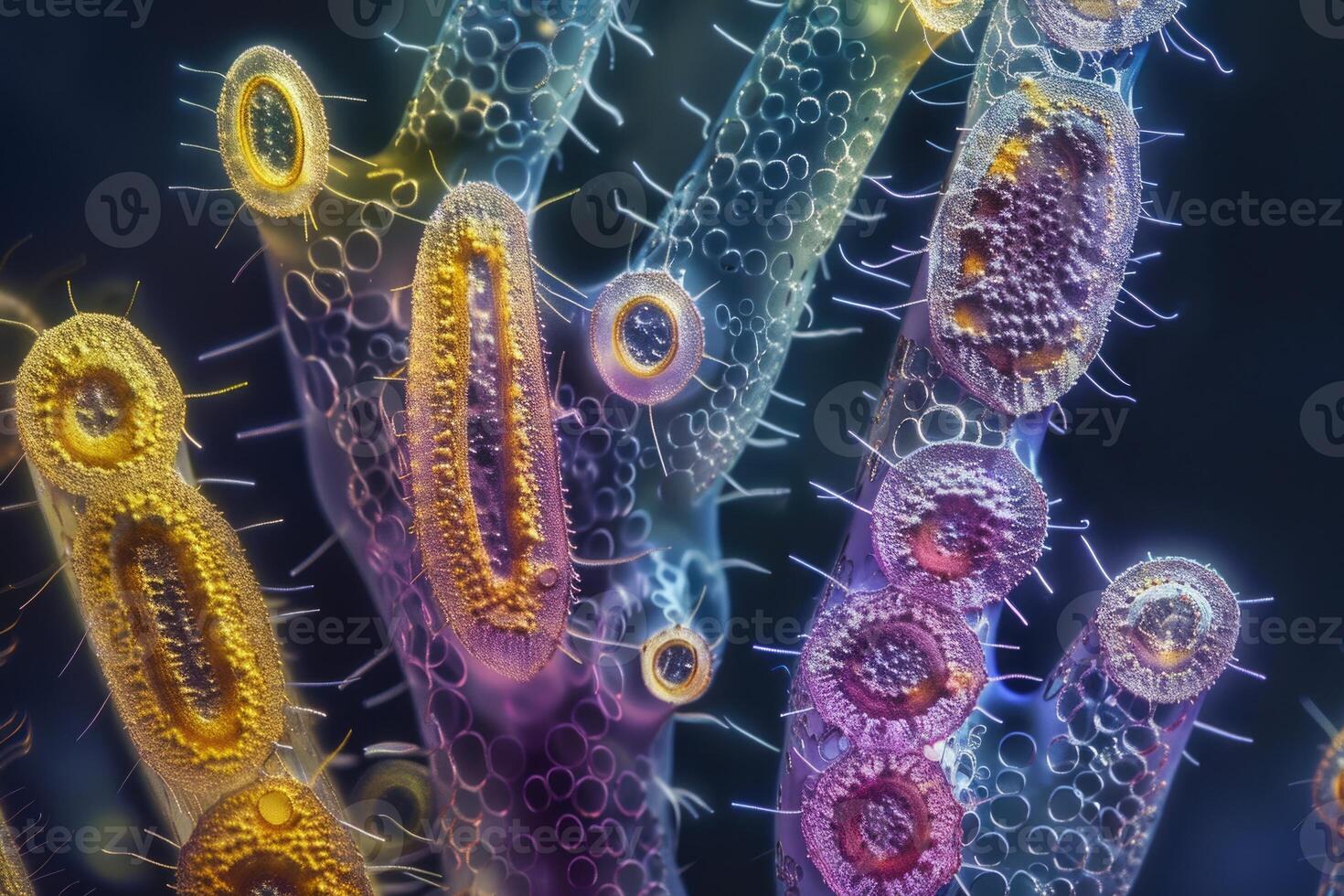 AI generated dark field microscopy  diatoms  siliceous algae photo