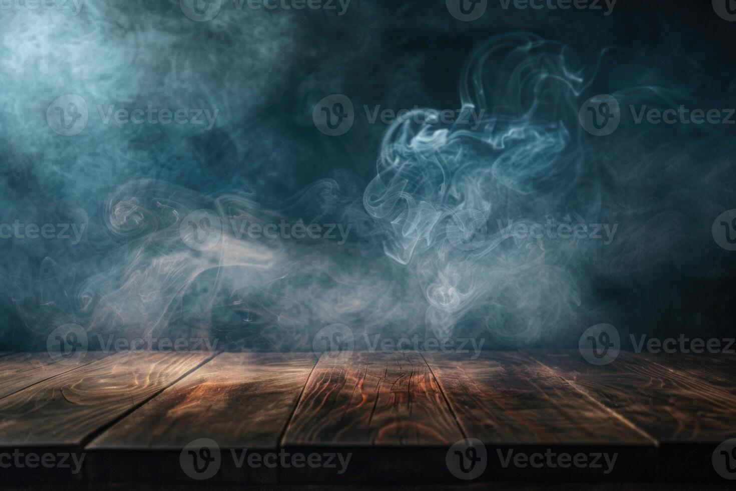 AI generated Empty table with smoke on dark background. photo