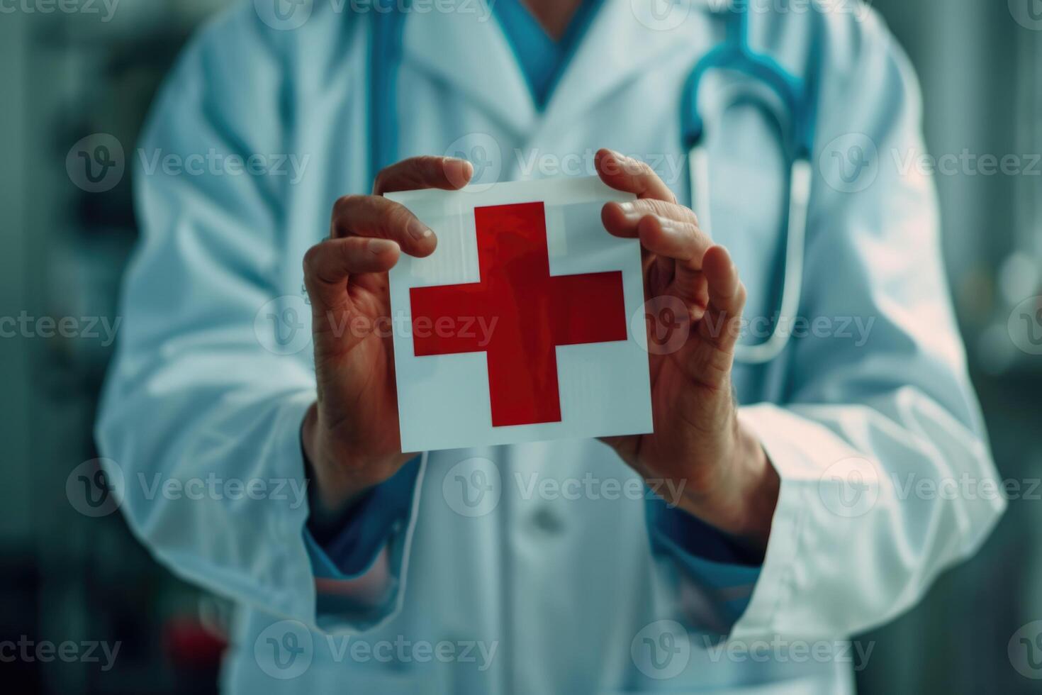 AI generated Doctor hand touching first aid sign  Doctor hand touching first aid sign photo